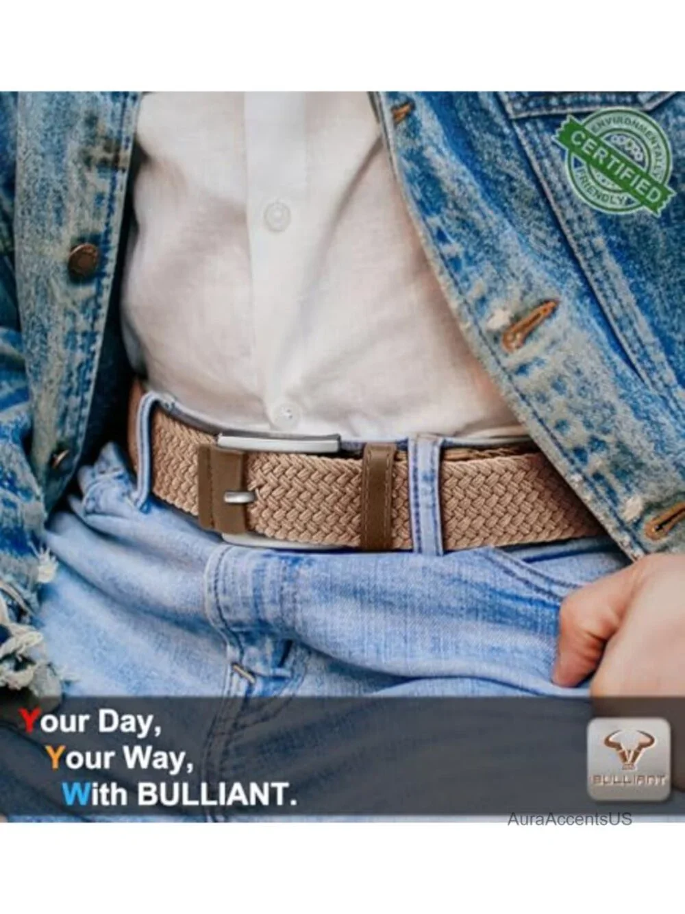 Braided Stretch Web Belt for Men, No Hole Snug Fit, Golf Casual Jeans